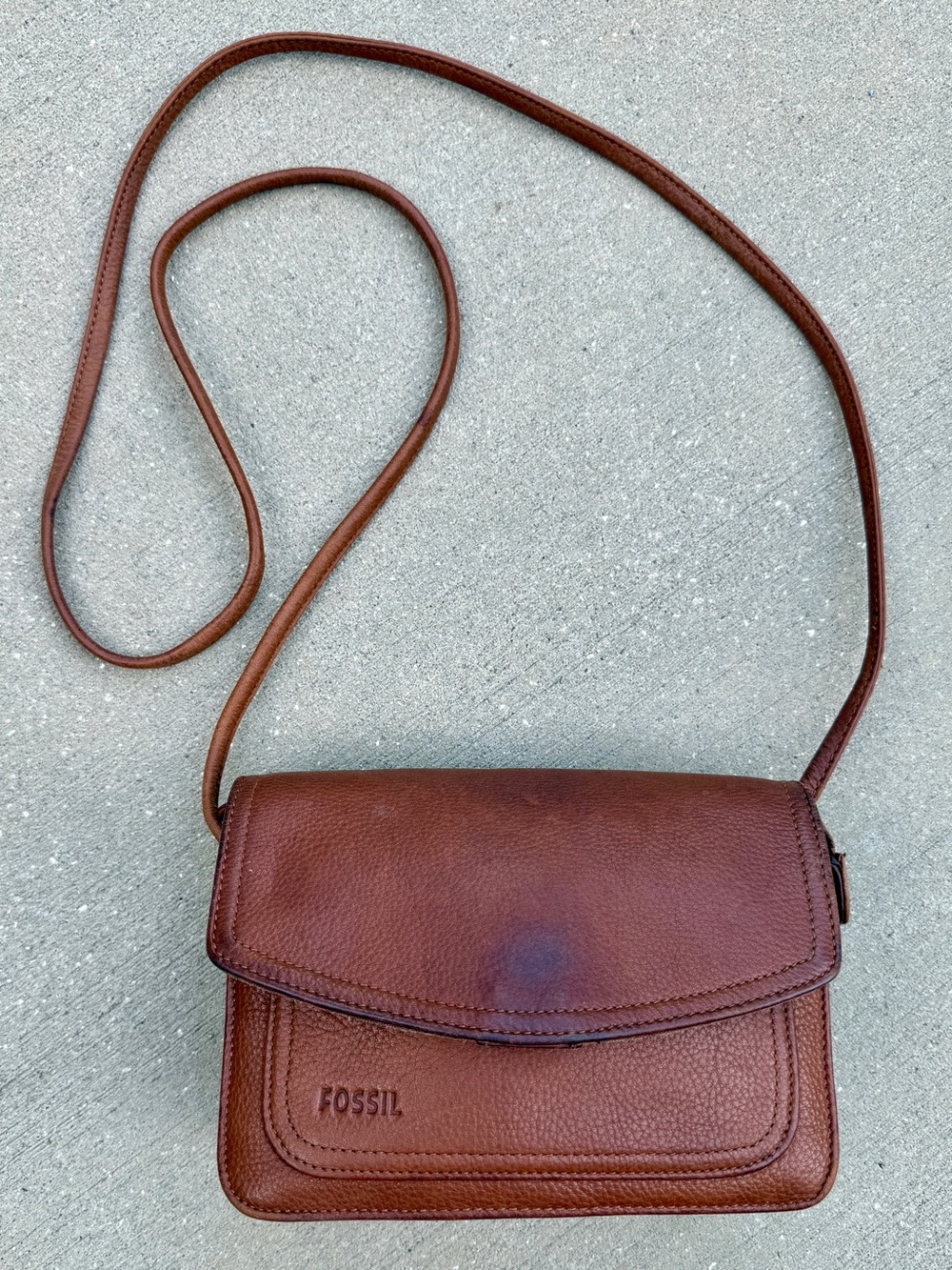 Vintage Fossil Brown Leather Crossbody Bag Retro Boho Earthy Indie Coffee Shop